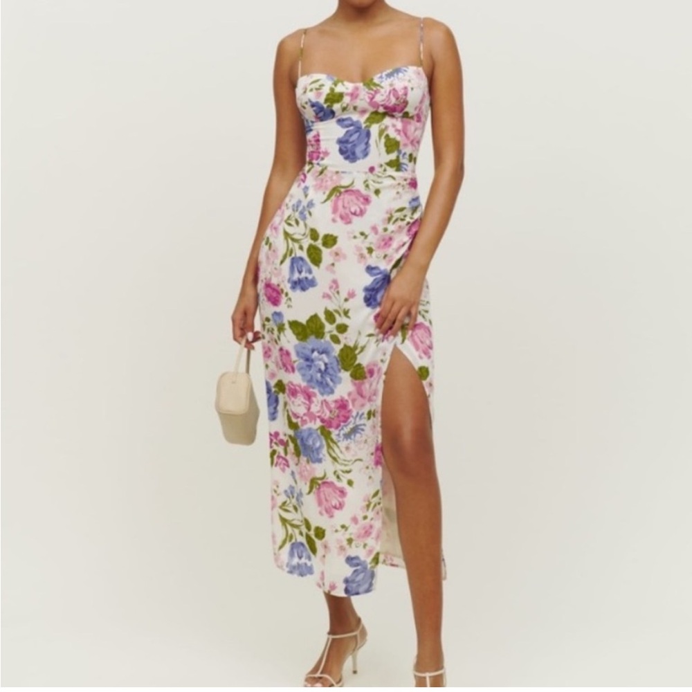 Reformation Riya Cutout Floral Print Midi Dress